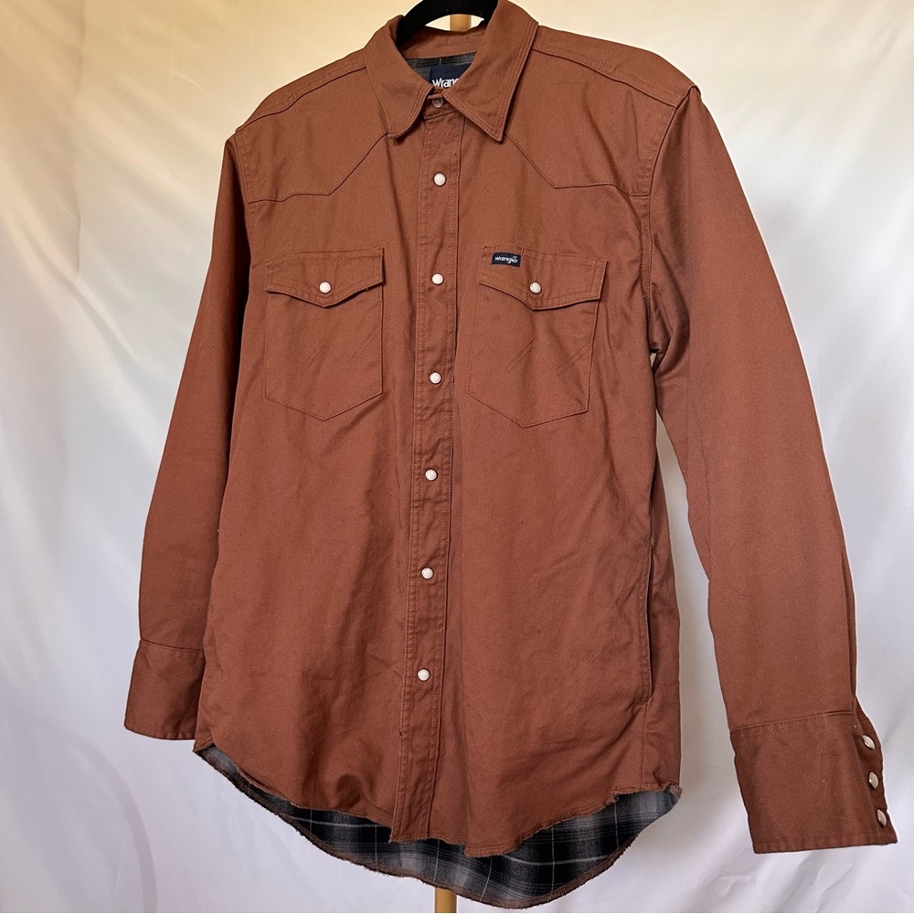 Wrangler Men's Rust Button Down Shirt with Pearl Snaps and Flannel Lining